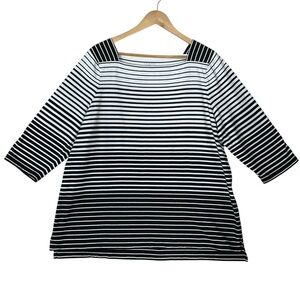 TALBOTS sz 2X + Striped Top Square Neck 1/2 Sleeves 100% Cotton